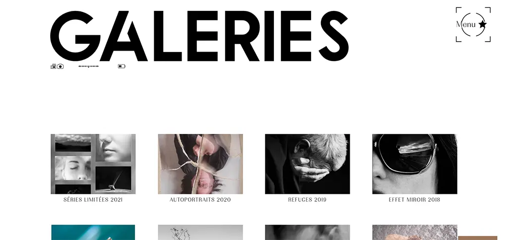 Page « Galeries » du site web de l’Atelier Photo Clapiers présentant plusieurs galeries de photographies accessibles aux membres et visiteurs