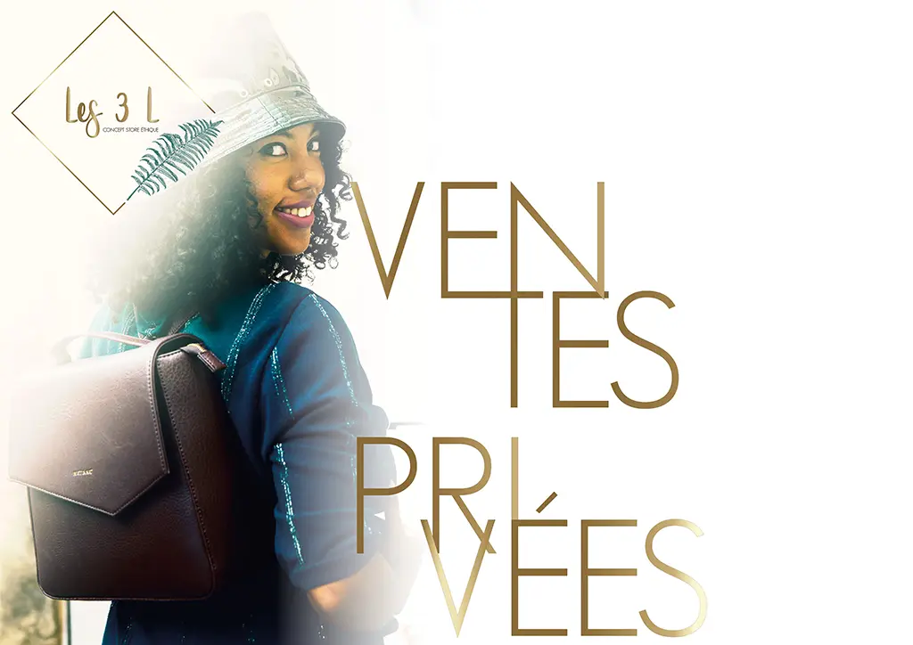 Affiche graphique pour les ventes privées des 3 L, concept store de mode éthique et végane à Montpellier