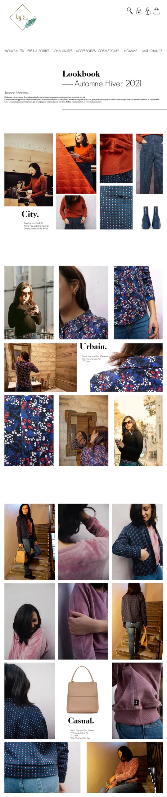 Capture du lookbook du site web des 3 L présentant les contenus éditoriaux et visuels