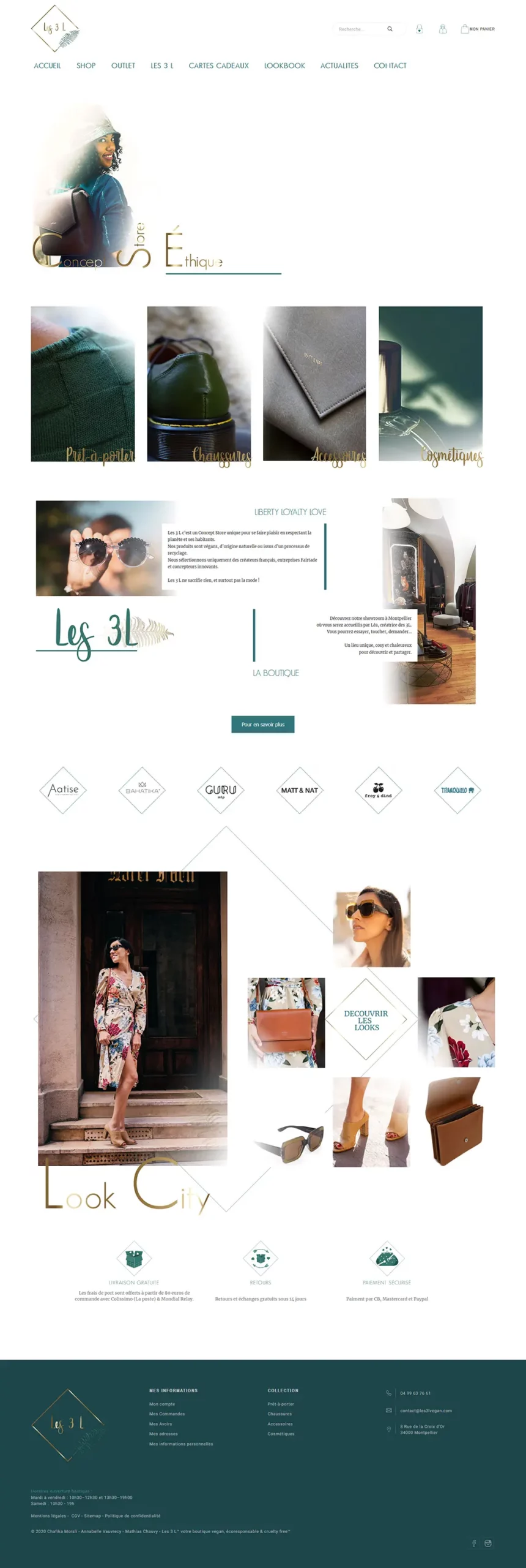 Capture du lookbook du site web des 3 L, concept store de mode éthique et végane à Montpellier