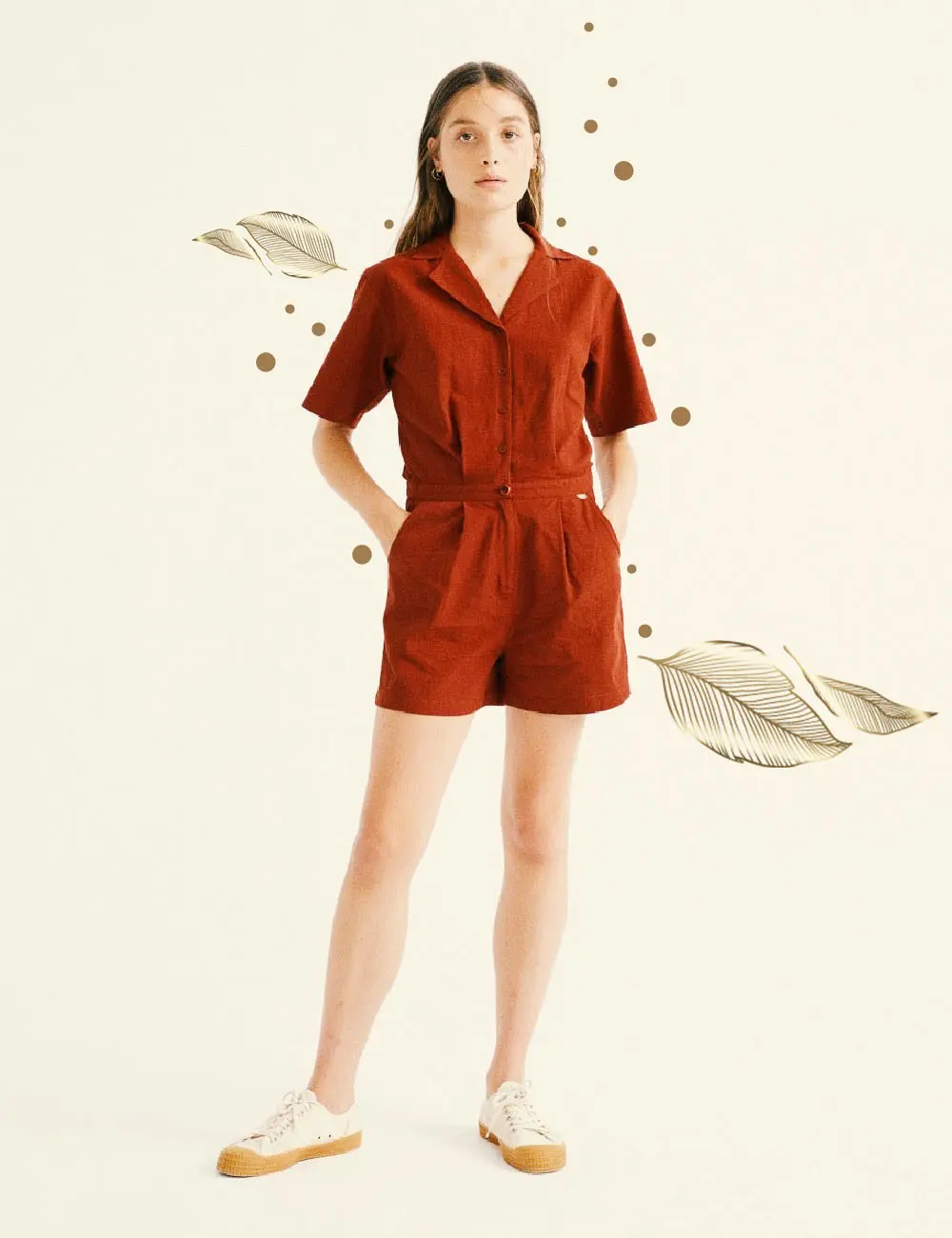 Visuel lookbook présentant une tenue dans une mise en scène graphique Les 3 L