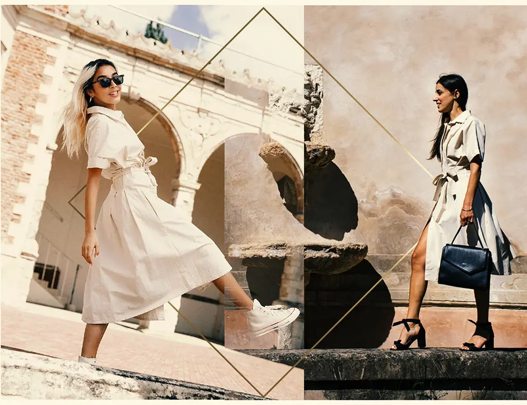 Visuel lookbook présentant une tenue dans l’univers de la marque Les 3 L