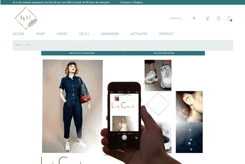 Animation du lookbook du site web des 3 L présentant la navigation et la mise en page des collections