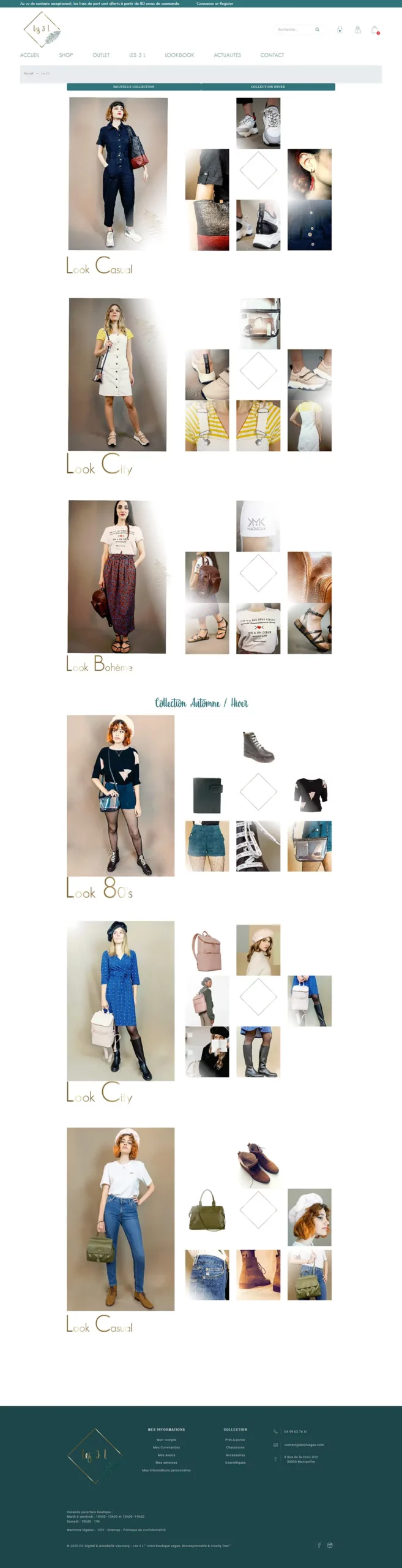 Capture du lookbook du site web des 3 L présentant différentes silhouettes et univers de collections