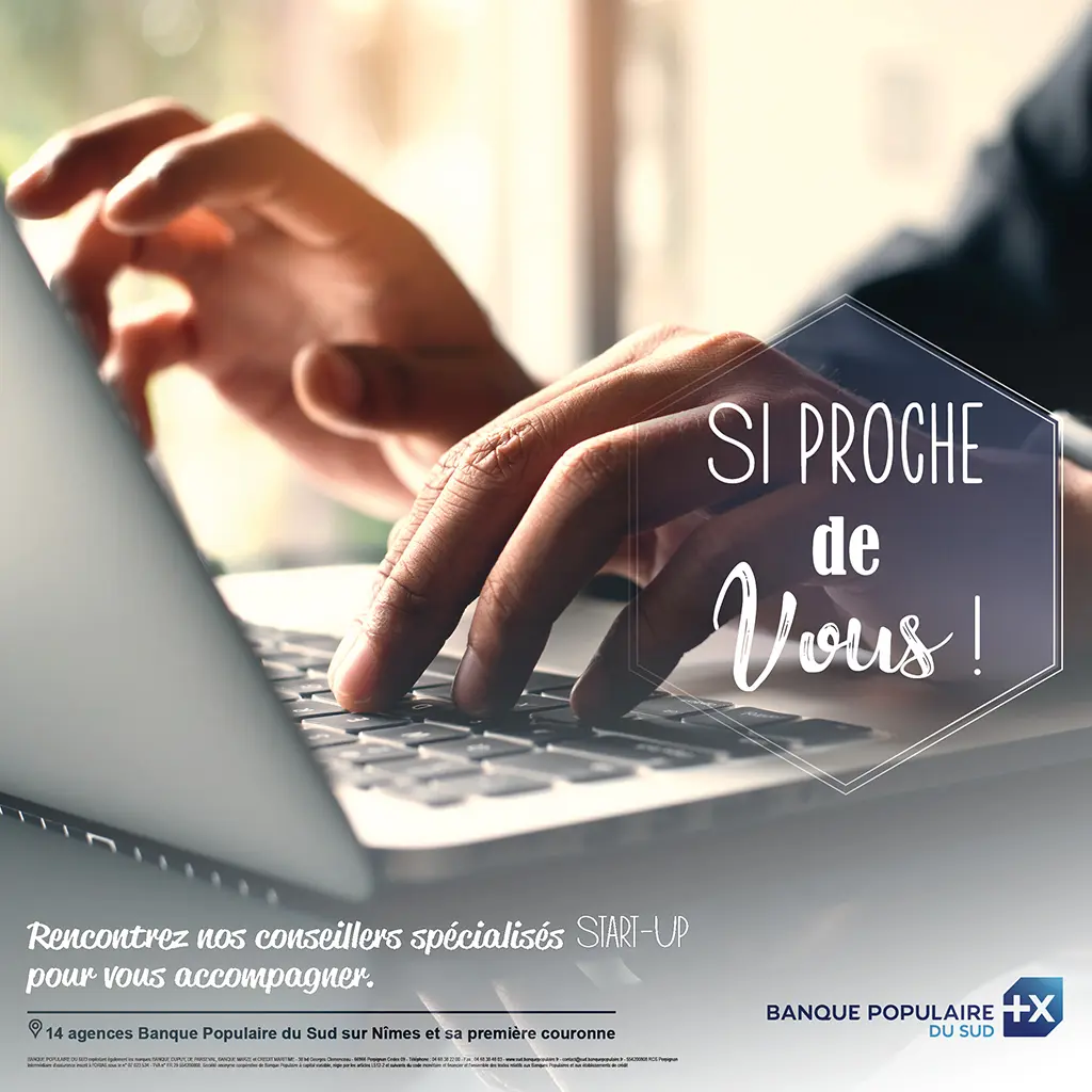 Affiche Banque Populaire du Sud destinée aux start-up mettant en avant l’accompagnement des entrepreneurs