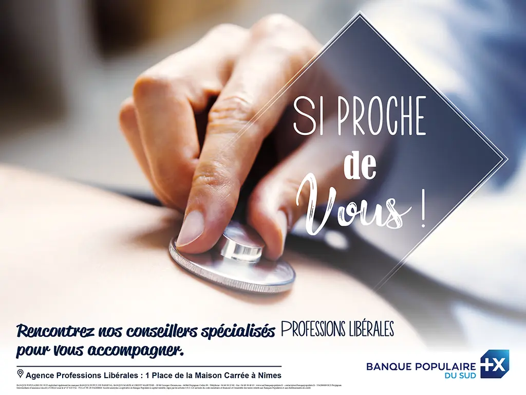 Visuel campagne Banque Populaire du Sud illustrant une activité médicale pour les professions libérales