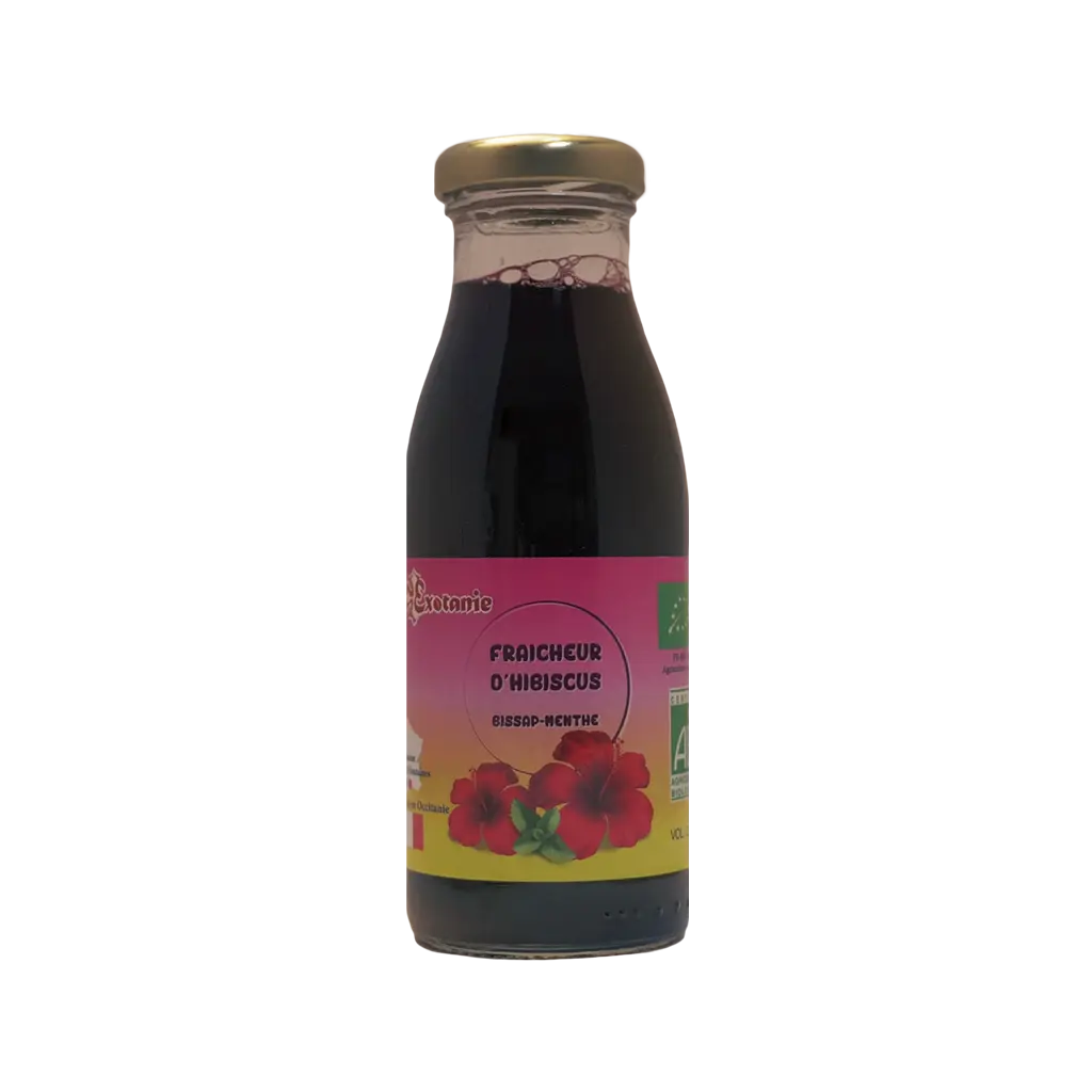 Ancien design de la bouteille hibiscus Oléo-Sine avant la refonte graphique