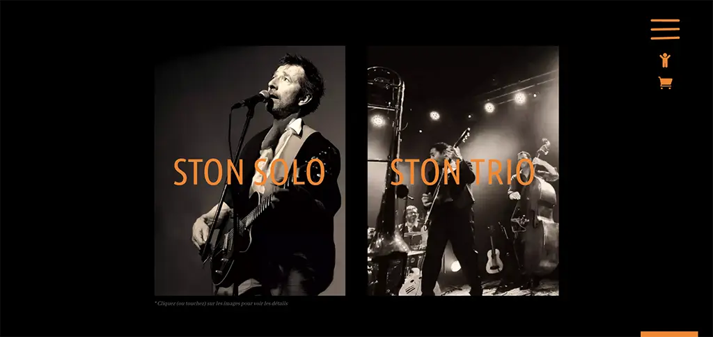 Présentation des prestations musicales de STON en solo et en trio avec performances en concert