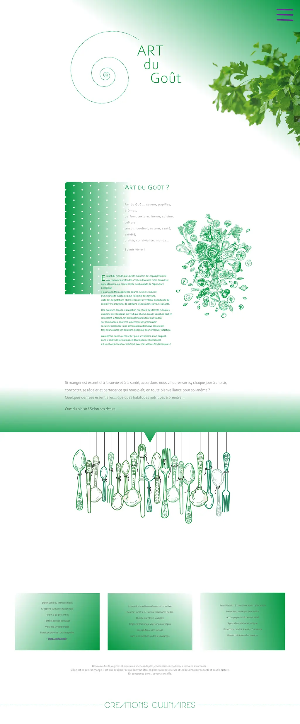 Section Art du Goût du site web Couleurs DELPH présentant l’approche de l’alimentation consciente et des créations culinaires